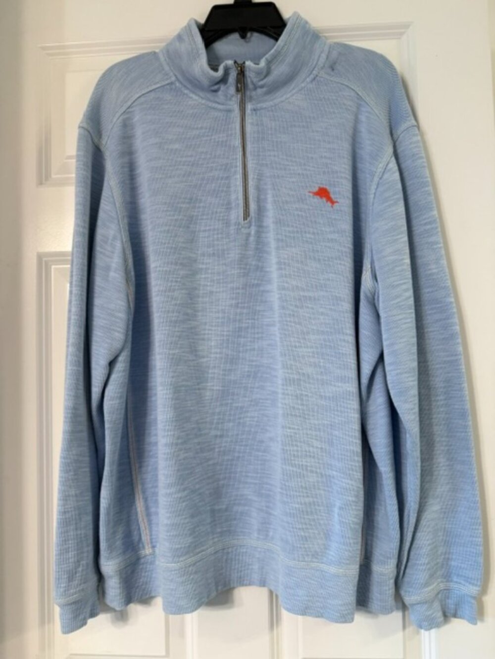 Tommy Bahama, Like new, Tobago Bay Half-Zip Sweatshirt, Light Blue, X Large.